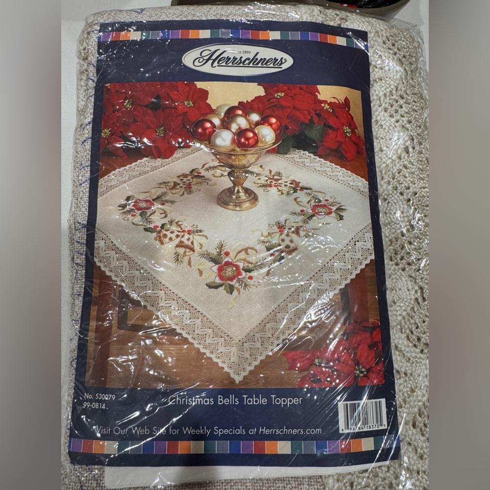 NIB Herrschners Christmas Bells Table Topper -  Embroidery Kit
